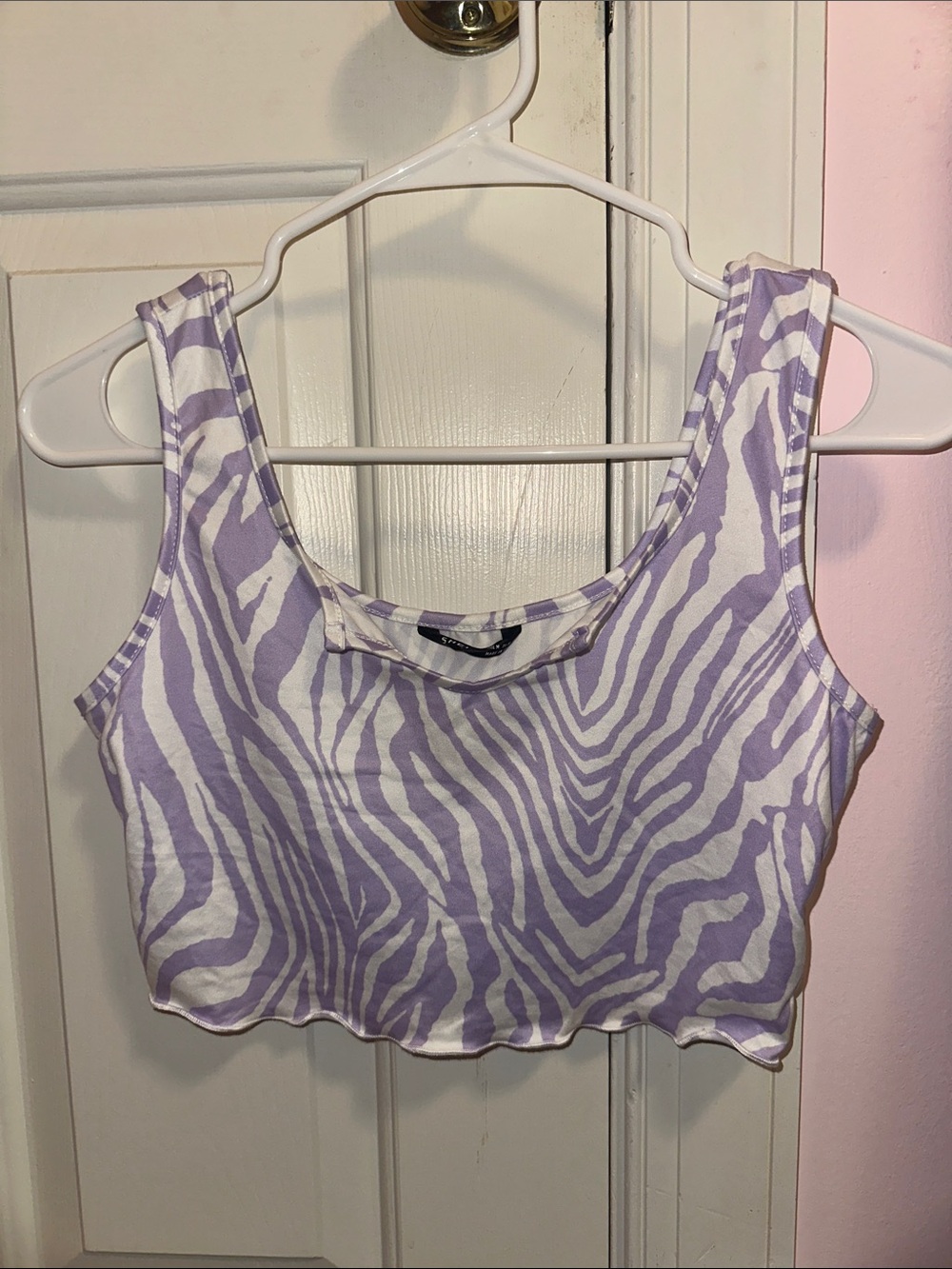 *NWOT* Shein zebra print lettuce hem cropped tank top